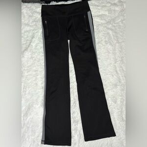 Athleta Black fleece lined Leggings with Gray Side Stripe